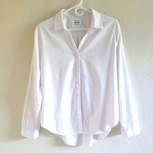 Saovere Classic White Button Down Shirt. Sz. Large. Roll Tab Sleeve Cotton/Linen